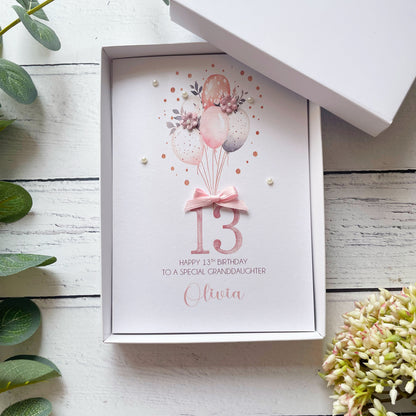 Personalised Boho Balloon 13th Birthday Card