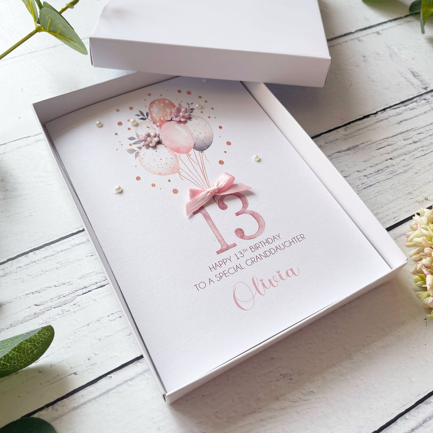 Personalised Boho Balloon 13th Birthday Card