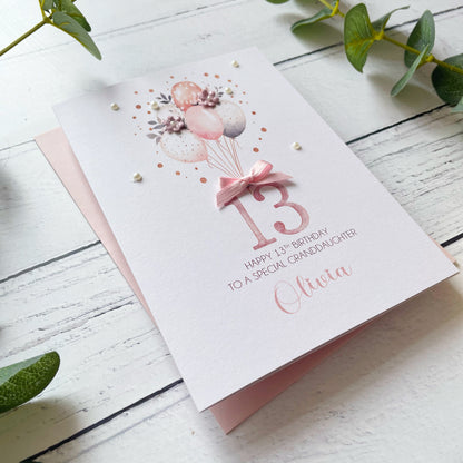 Personalised Boho Balloon 13th Birthday Card