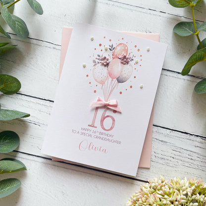 Personalised Boho Balloon 16th Birthday Card