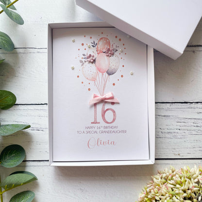 Personalised Boho Balloon 16th Birthday Card