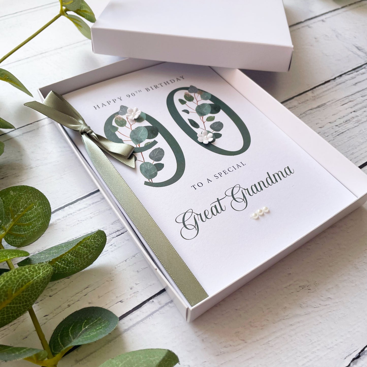 Personalised Eucalyptus 90th Birthday Card