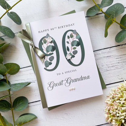 Personalised Eucalyptus 90th Birthday Card