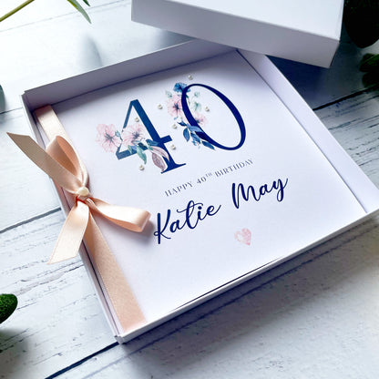 Personalised 40th Birthday Cards - Navy and Peach Design