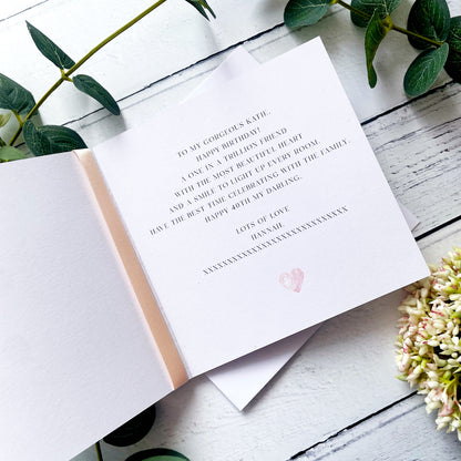 Personalised 40th Birthday Cards - Navy and Peach Design