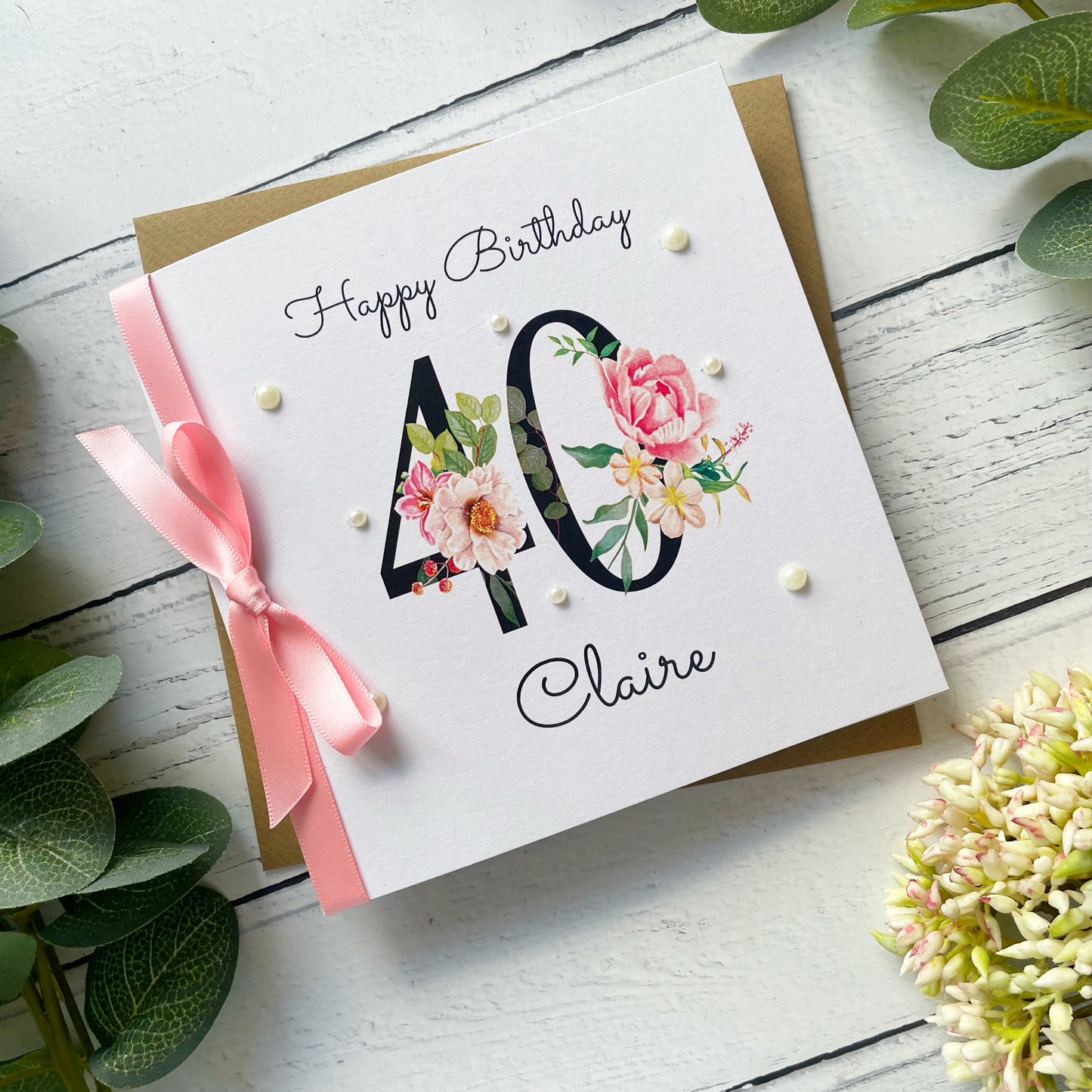 Personalised Floral Number 40th Birthday Card