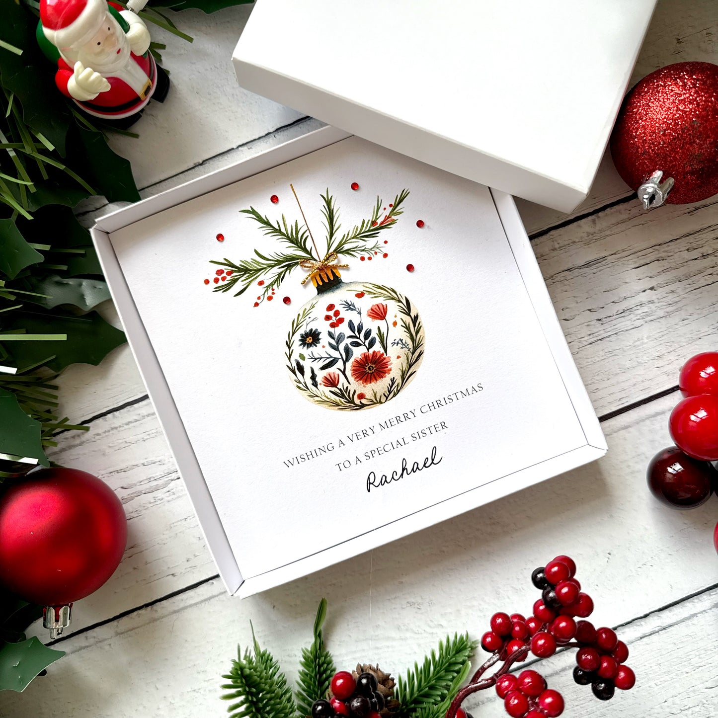 Luxury Personalised Christmas Card - Scandi Bauble Design