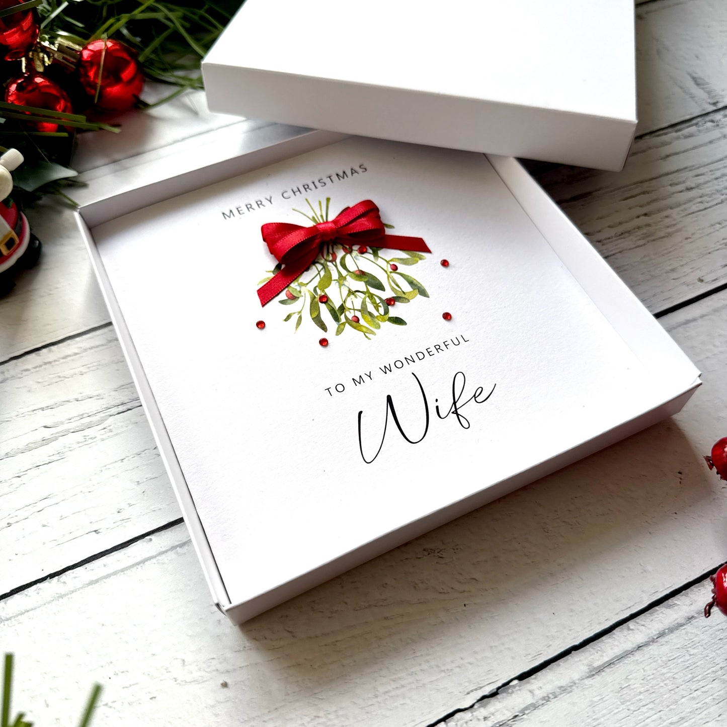 Luxury Wife Christmas Card | Hand Finished Mistletoe Design