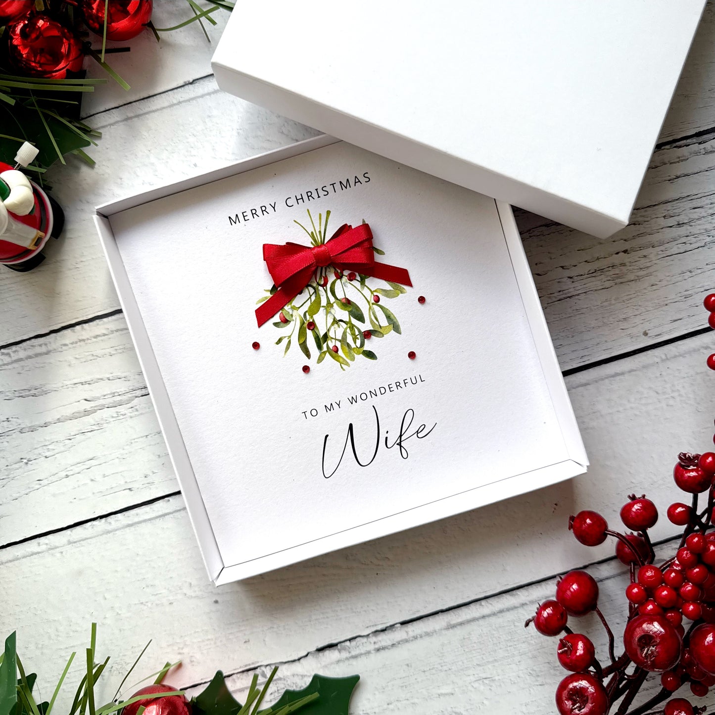 Luxury Wife Christmas Card | Hand Finished Mistletoe Design