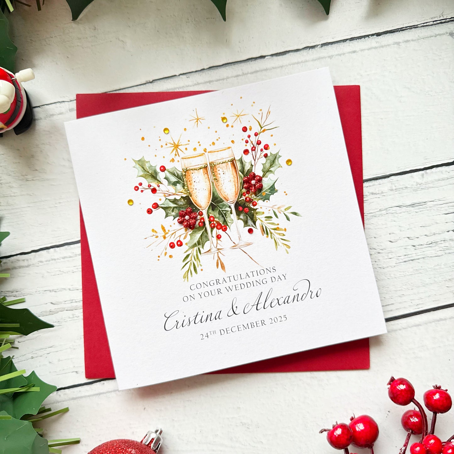 Christmas Wedding Card, Personalised