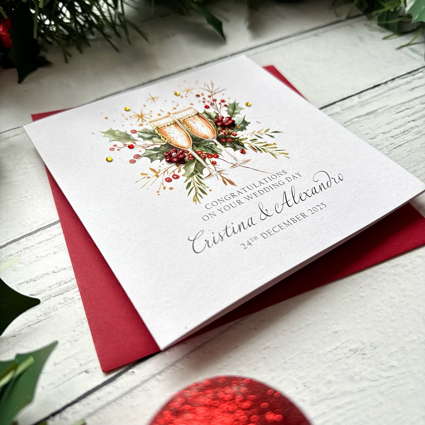 Christmas Wedding Card, Personalised