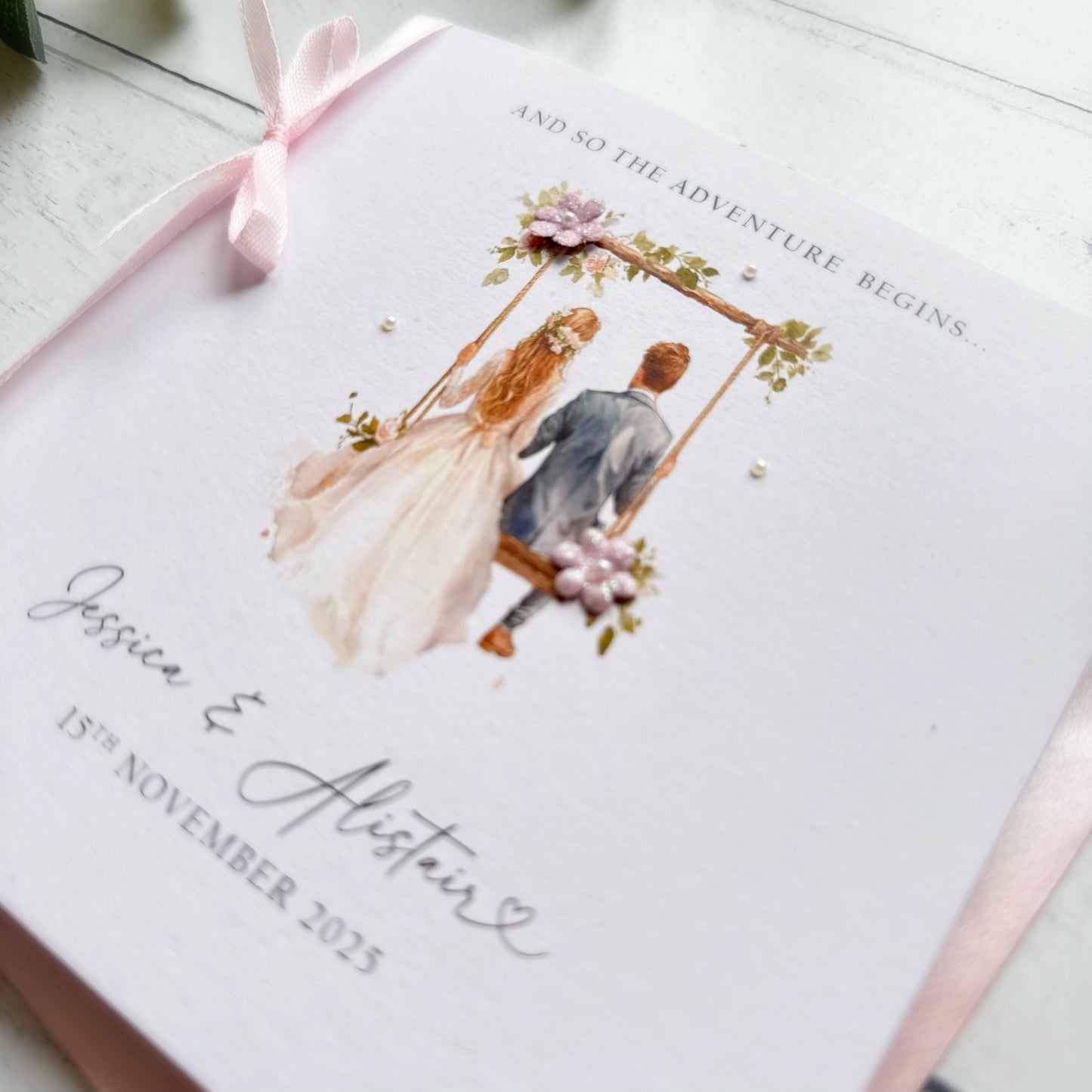 Handmade Wedding Card - Blonde Bride & Groom