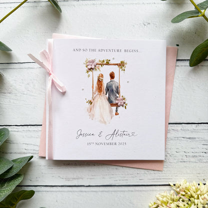 Handmade Wedding Card - Blonde Bride & Groom