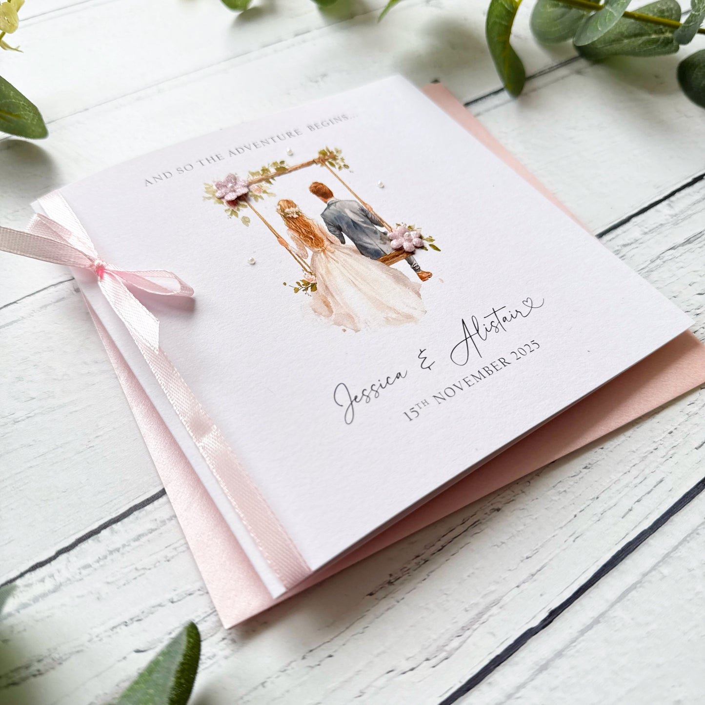 Handmade Wedding Card - Blonde Bride & Groom