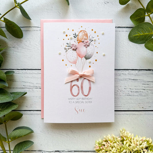 Personalised Boho Balloon 60th Birthday Card