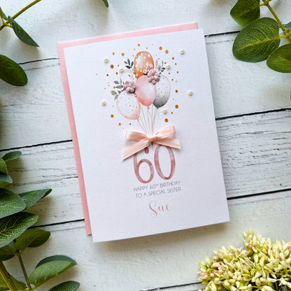 Personalised Boho Balloon 60th Birthday Card