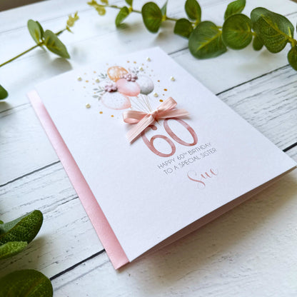 Personalised Boho Balloon 60th Birthday Card