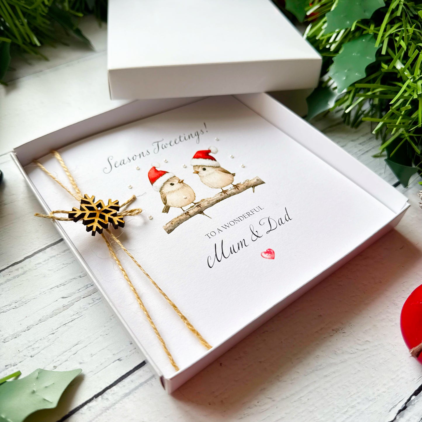 Luxury Personalised Seasons Tweetings Christmas Card - Hand Finished Bird Design