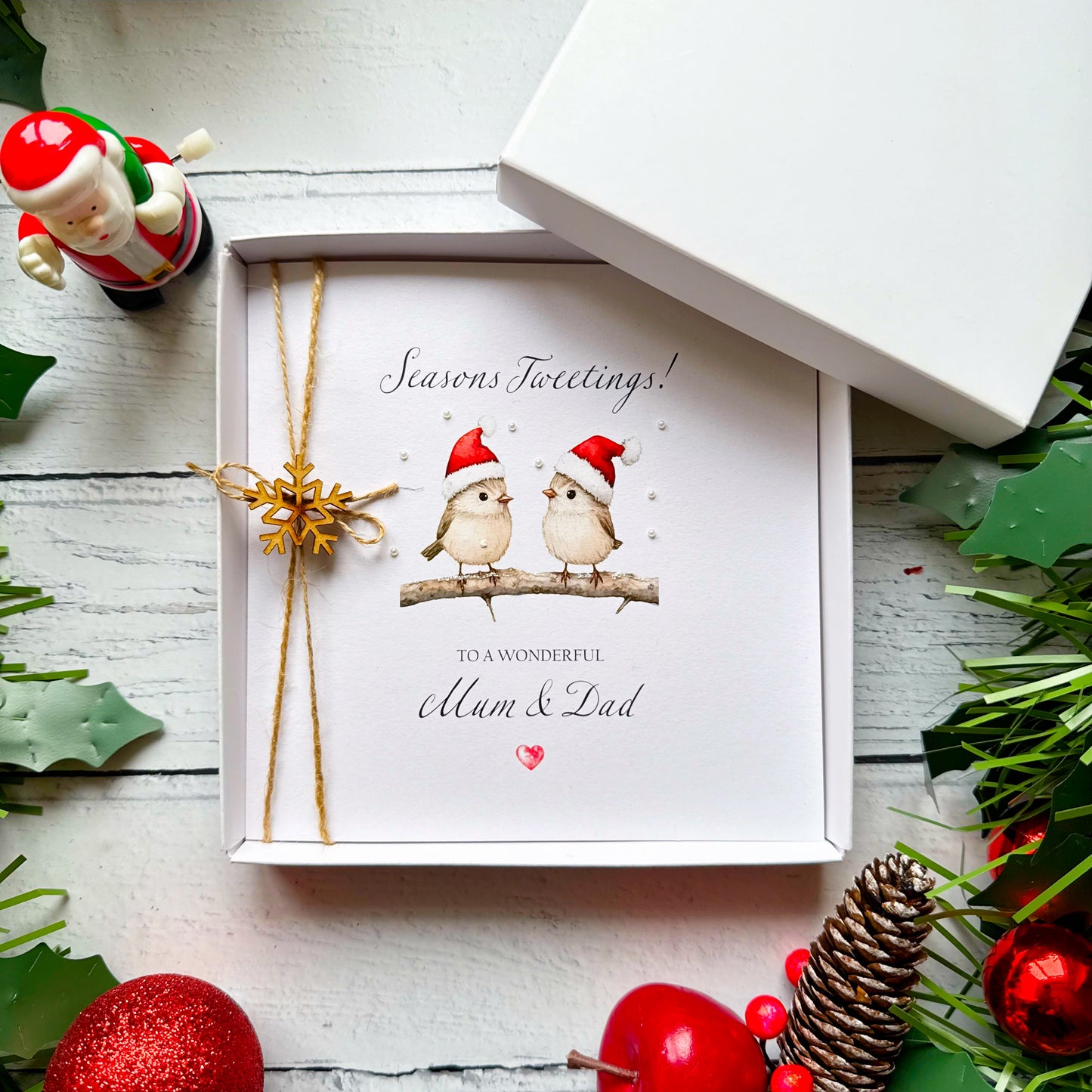 Luxury Personalised Seasons Tweetings Christmas Card - Hand Finished Bird Design