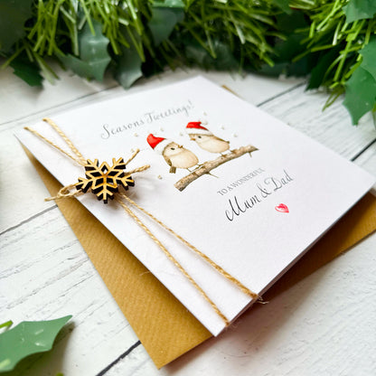 Luxury Personalised Seasons Tweetings Christmas Card - Hand Finished Bird Design