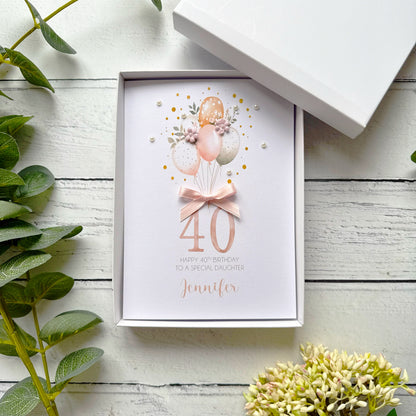 Personalised Boho Balloon 40th Birthday Card