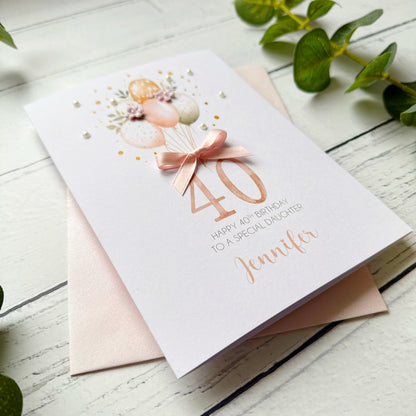 Personalised Boho Balloon 40th Birthday Card