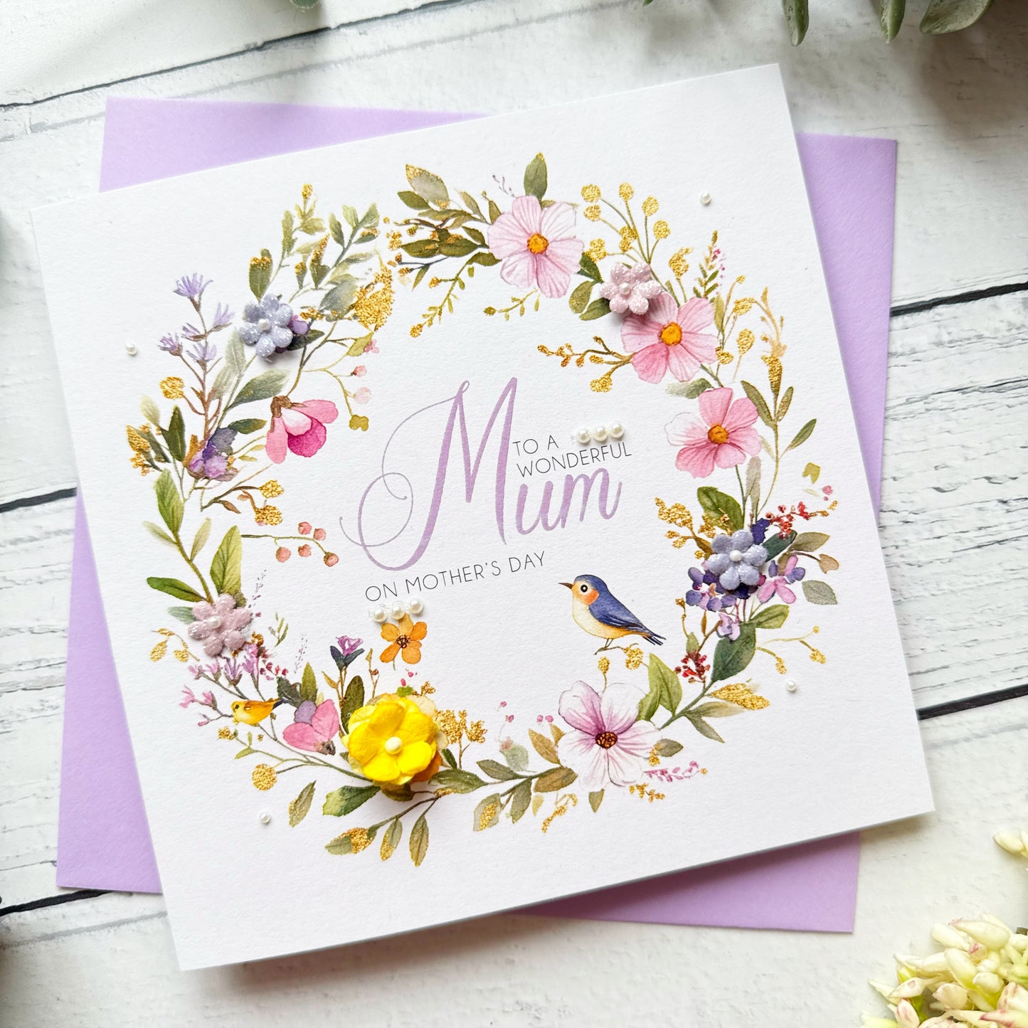 Personalised Floral Mother's Day Card - Lilac and Yellow