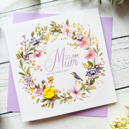 Personalised Floral Mother's Day Card - Lilac and Yellow