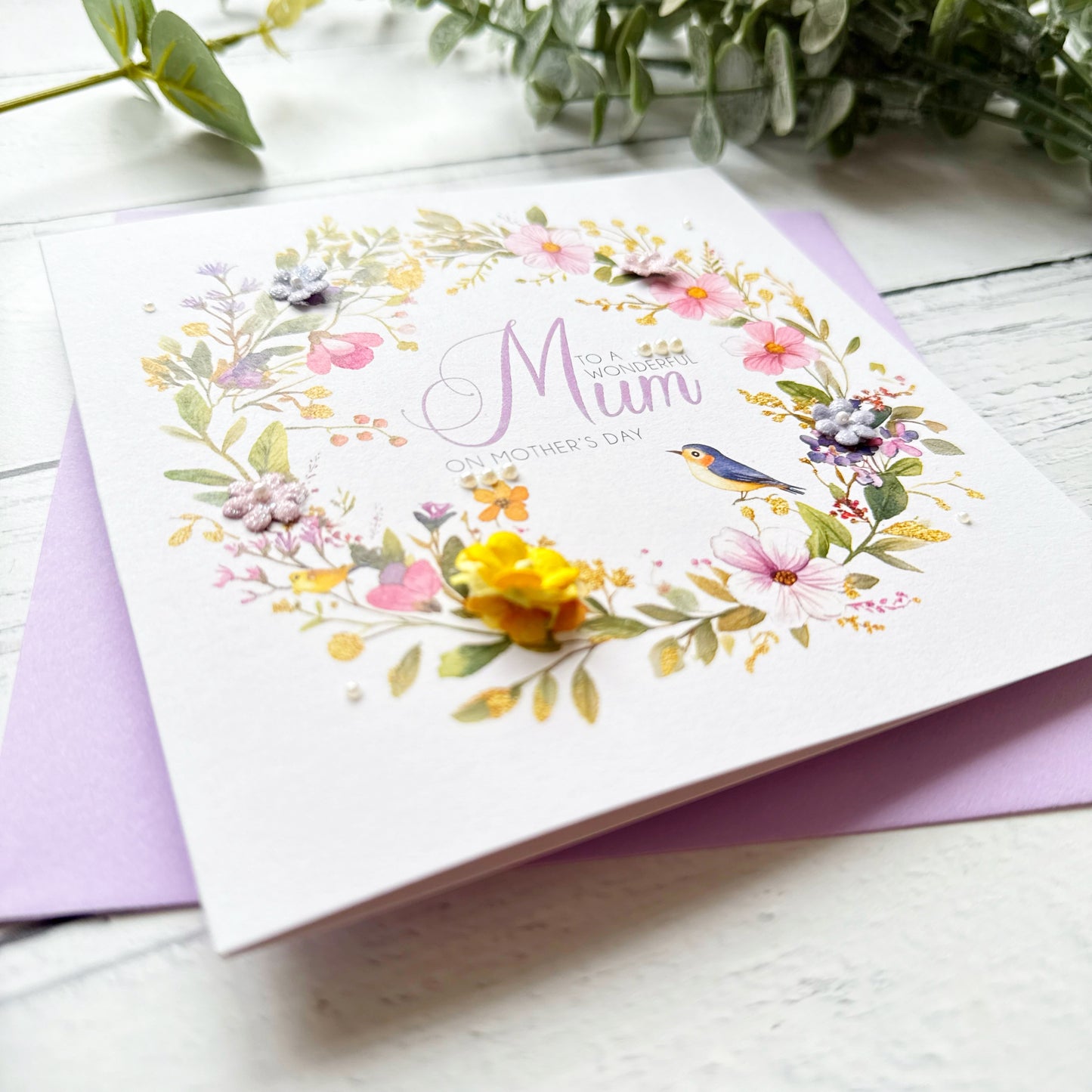 Personalised Floral Mother's Day Card - Lilac and Yellow