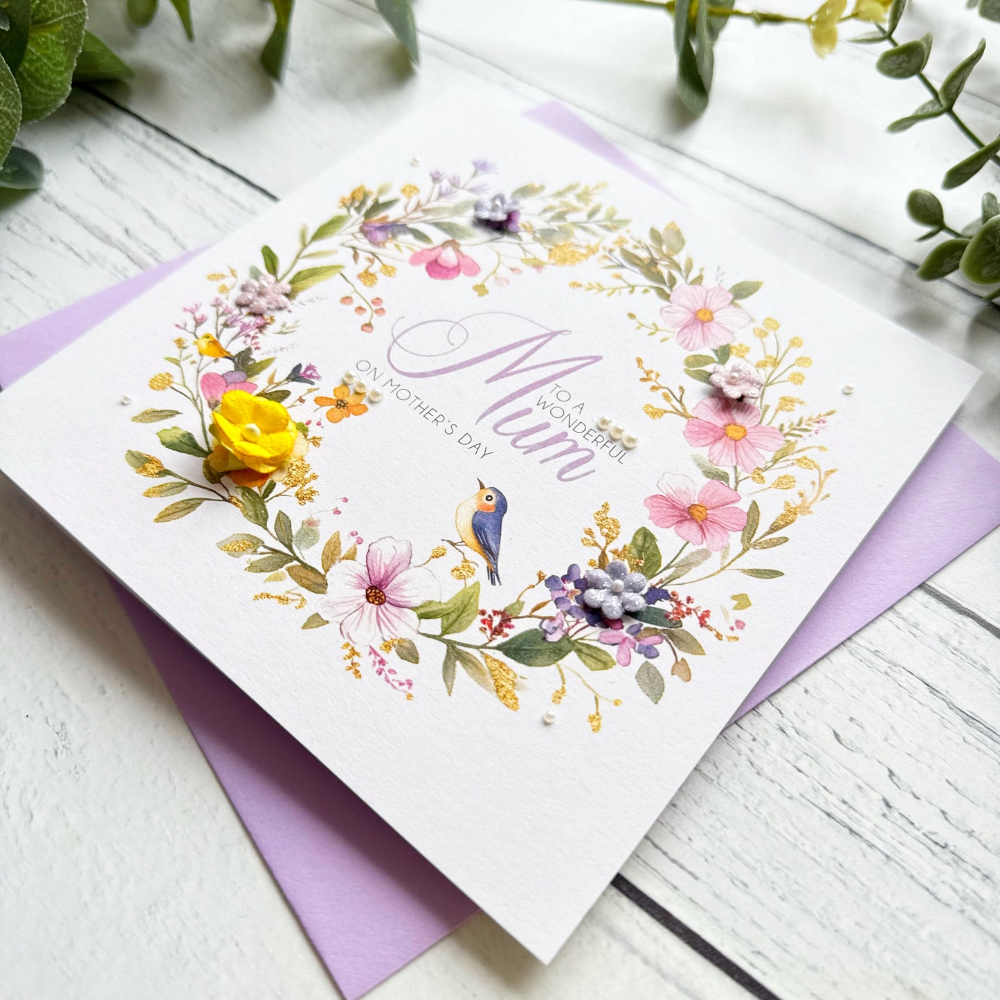 Personalised Floral Mother's Day Card - Lilac and Yellow