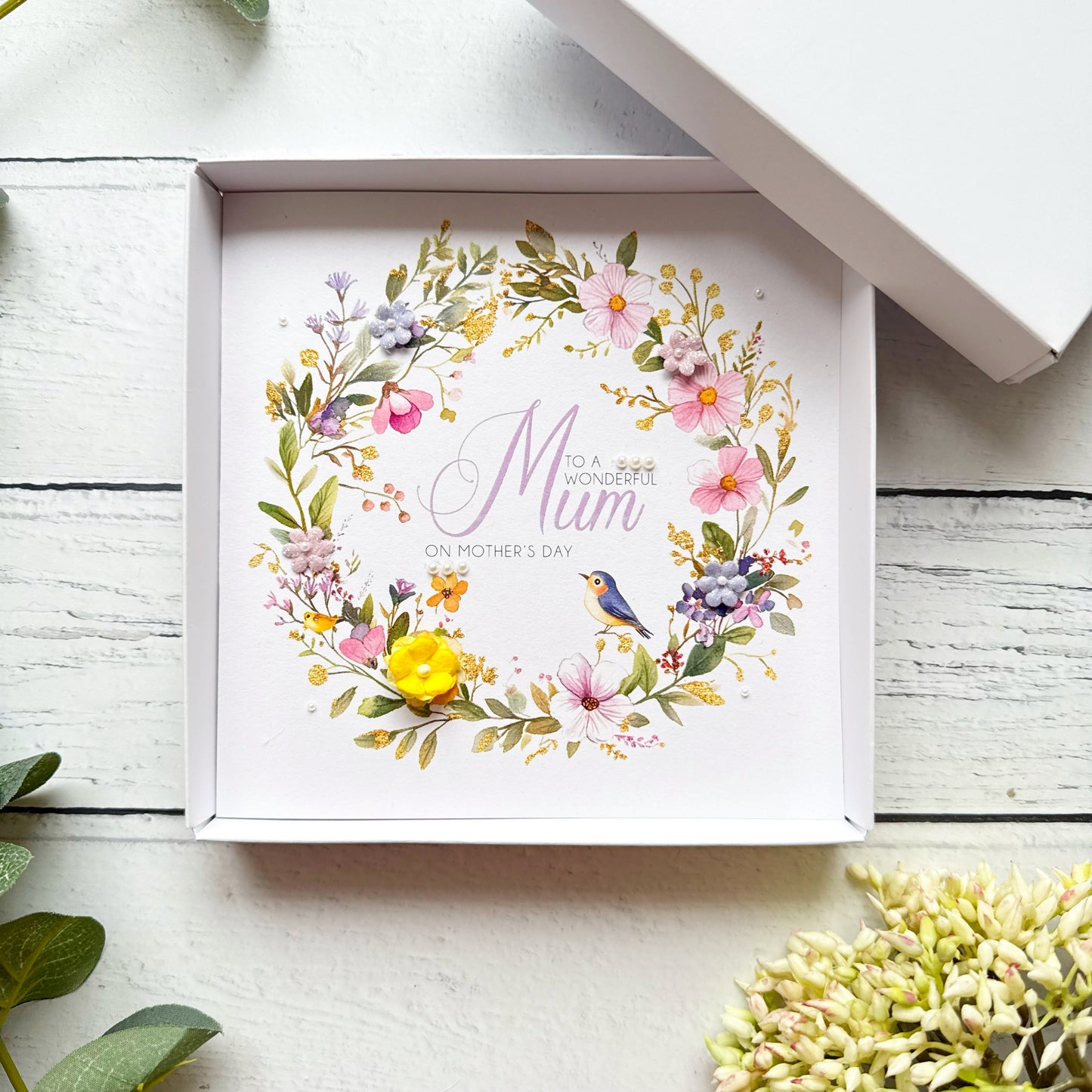 Personalised Floral Mother's Day Card - Lilac and Yellow