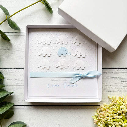 Personalised Handmade Elephant New Baby Boy Card