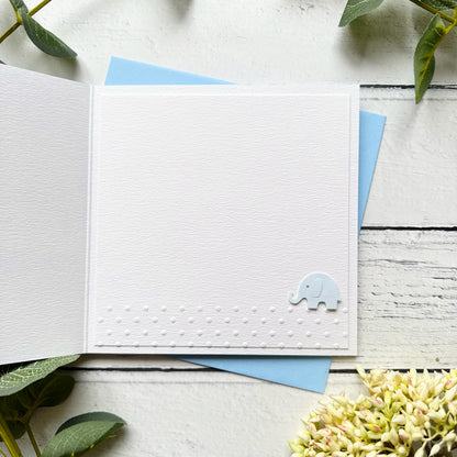 Personalised Handmade Elephant New Baby Boy Card