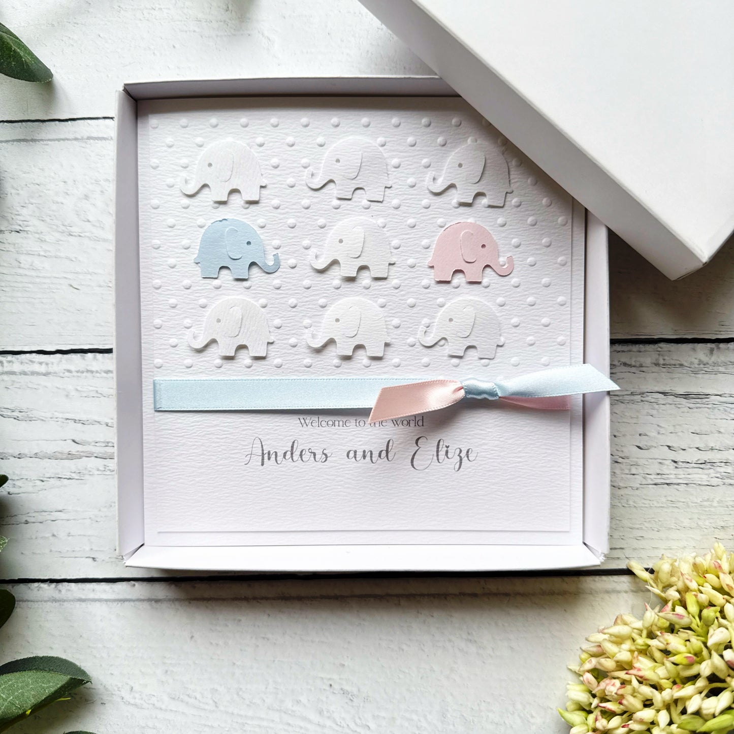 Personalised Handmade Elephant New Baby Twins