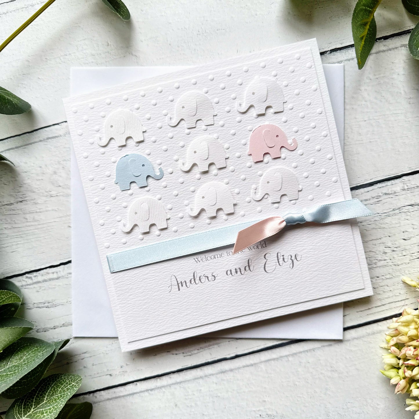 Personalised Handmade Elephant New Baby Twins