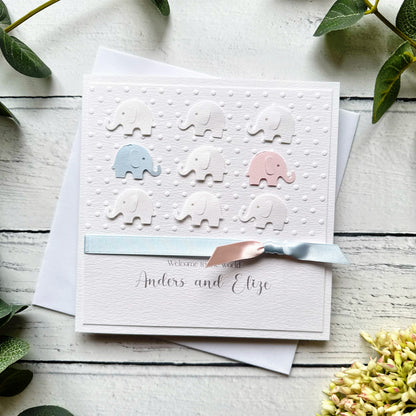 Personalised Handmade Elephant New Baby Twins