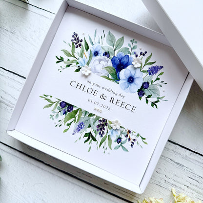 Handmade Wedding Card - Blue Floral Frame Design
