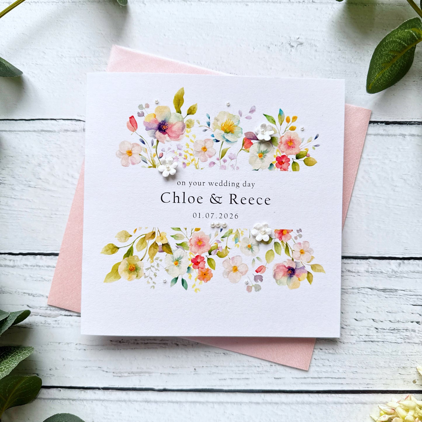 Handmade Wedding Card - Pretty Pansy Frame Design