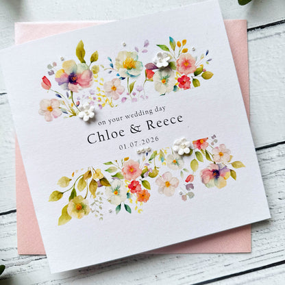 Handmade Wedding Card - Pretty Pansy Frame Design