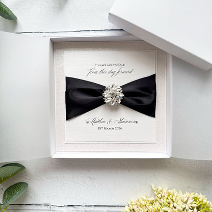 Luxury Boxed Wedding Card with Crystal Embellishment - Any Ribbon Colour