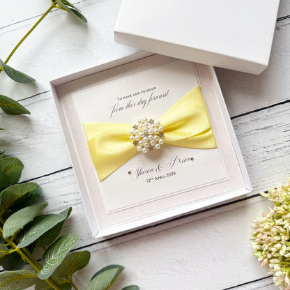 Luxury Boxed Personalised Wedding Card with Pearl Embellishment - Choice of Ribbon
