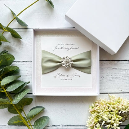Luxury Boxed Wedding Card with Crystal Embellishment - Any Ribbon Colour