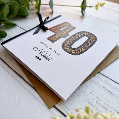 Personalised Leopard Print 40th Birthday Card