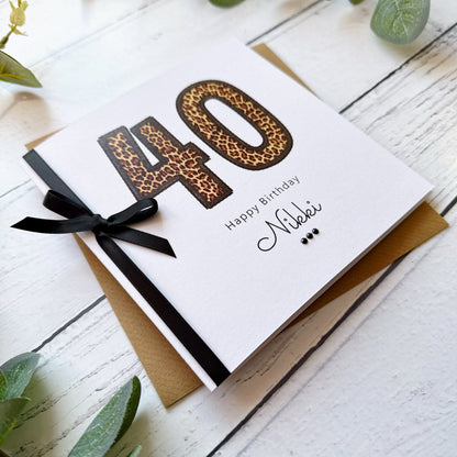 Personalised Leopard Print 40th Birthday Card