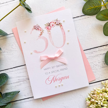 Pretty Pink 30th Birthday Card