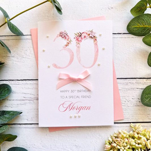 Pretty Pink 30th Birthday Card