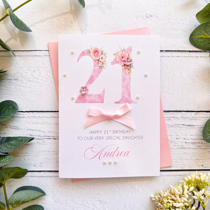 Pretty Pink 21st Birthday Card