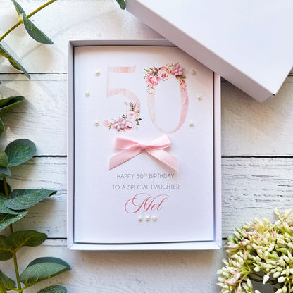 Pretty Pink 50th Birthday Card