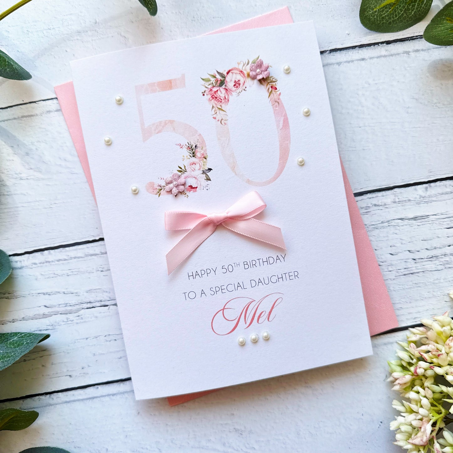 Pretty Pink 50th Birthday Card