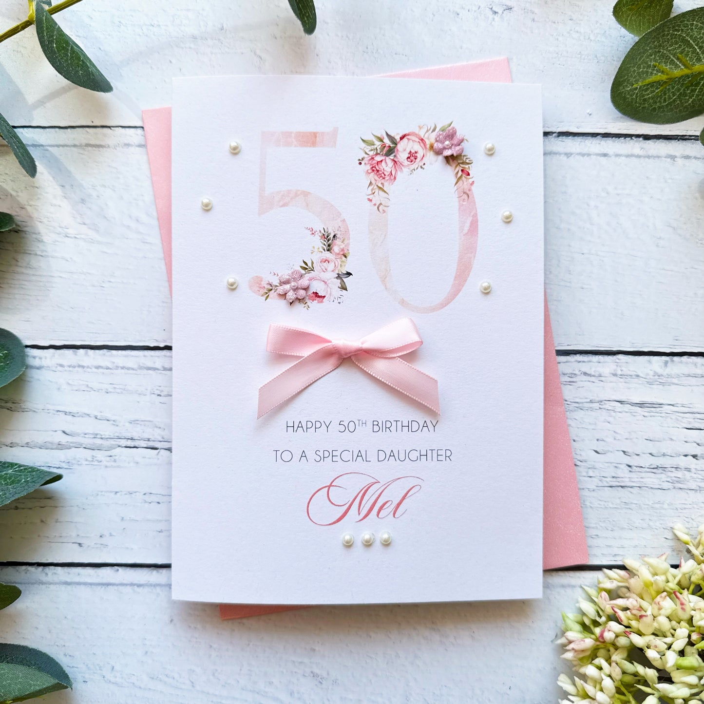 Pretty Pink 50th Birthday Card